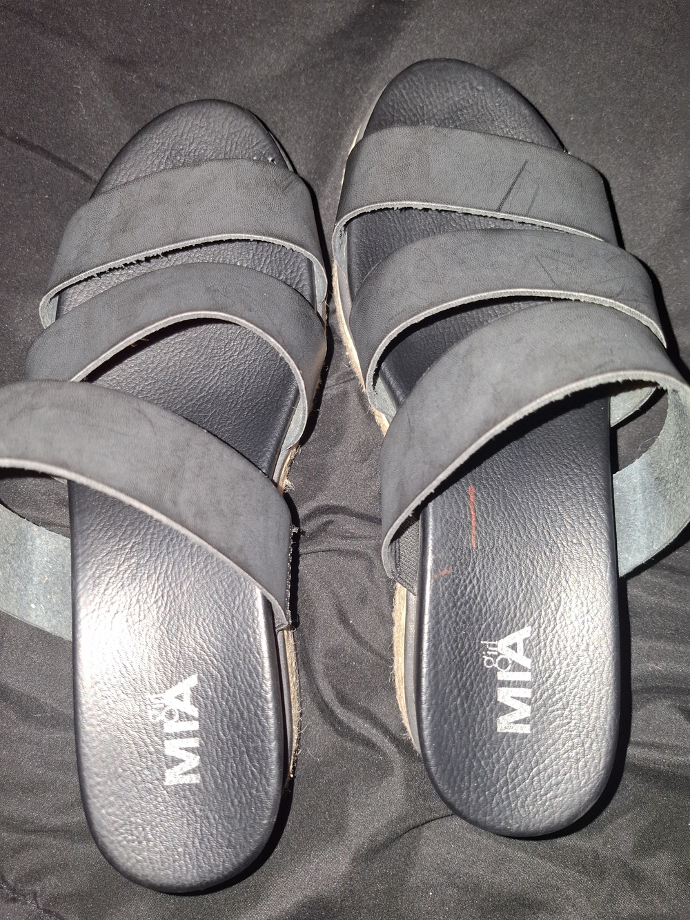 MIA Women's Black Triple-Strap Slide Sandals